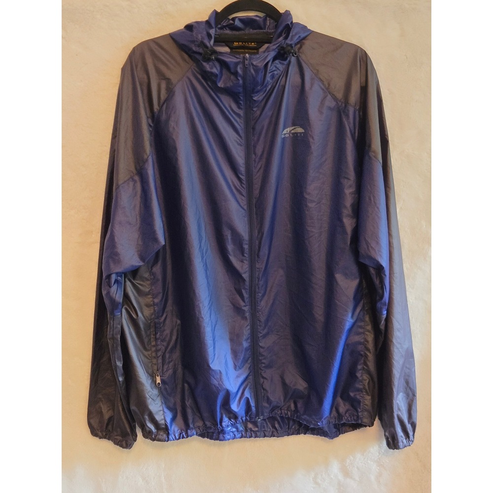 GoLite Mens Large Blue Grey‎ Hooded Windbreaker Jacket Full Zip Lightweight